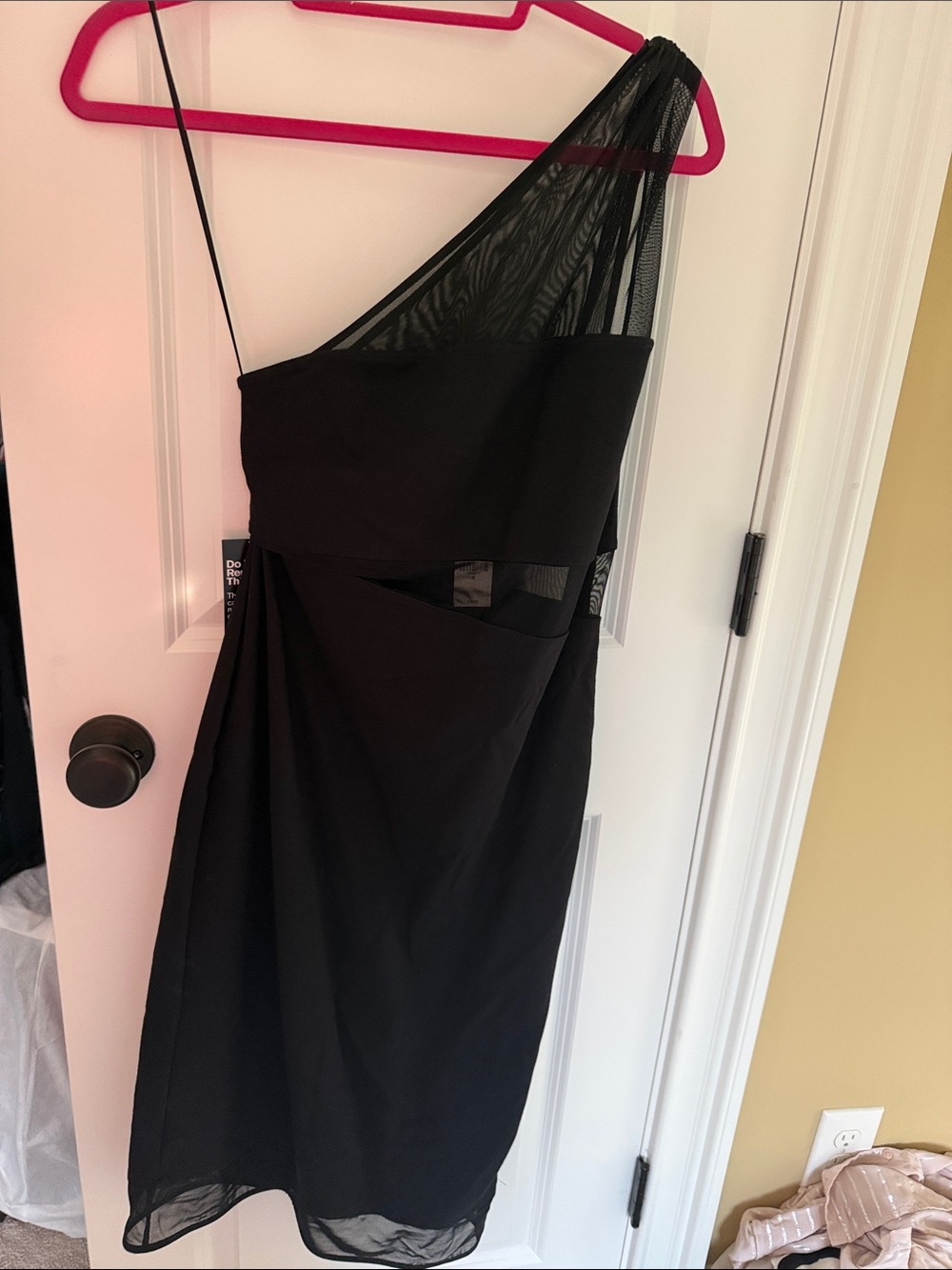 Express One-Shoulder Black Cocktail Dress with Sheer Mesh